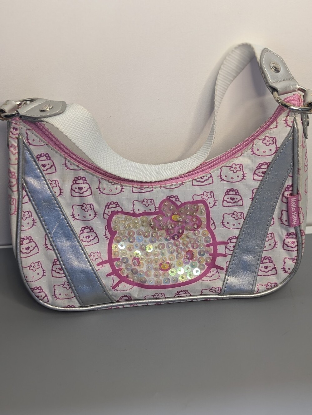Hello Kitty 2005 Sanrio FabStar Point Sequin Shoulder Bag White Pink Glitter Y2k